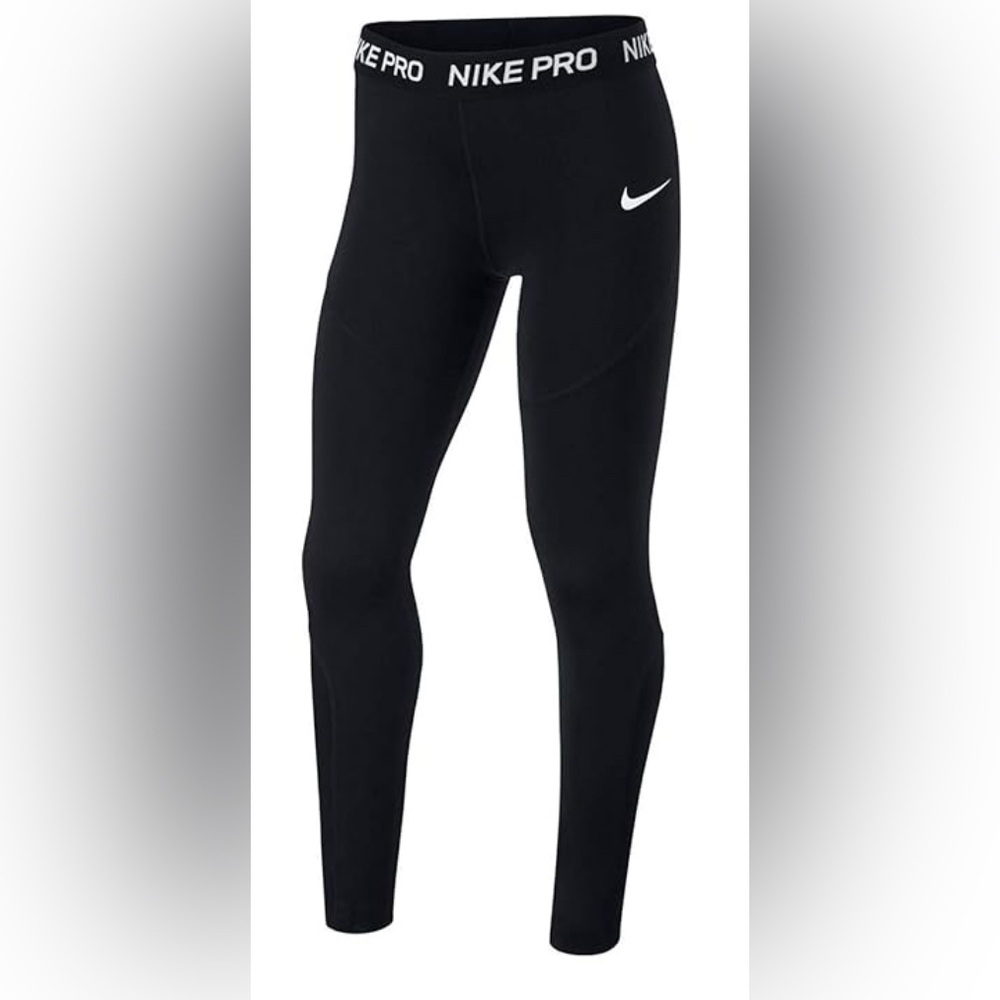 NWOT Nike Girls Black Leggings with White Logo Waist Band Size XL